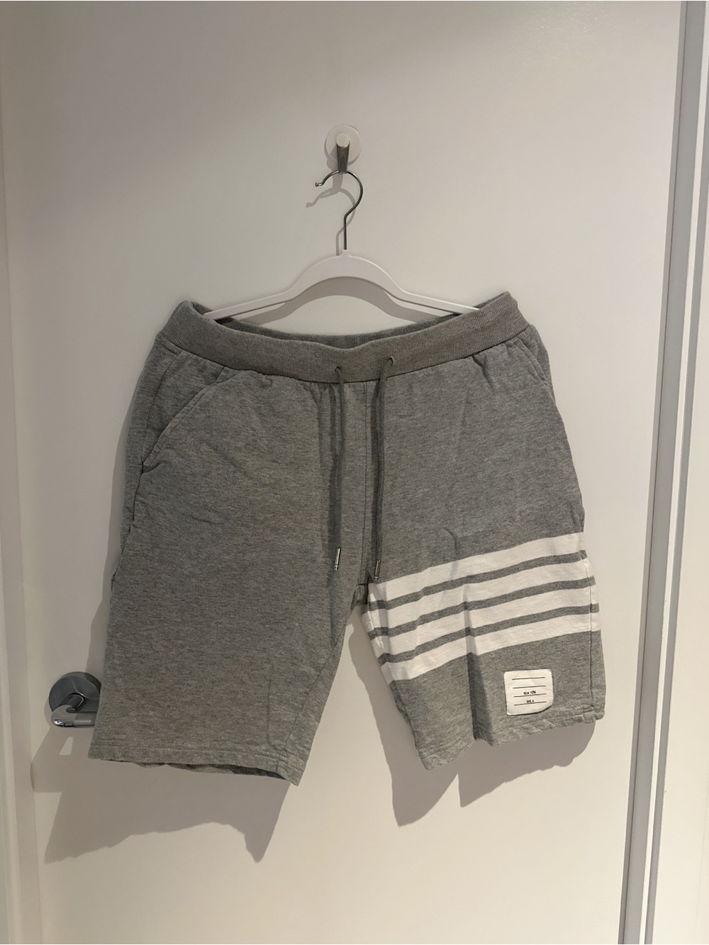 Men's Grey Knit Drawstring Shorts with Stripe Detail